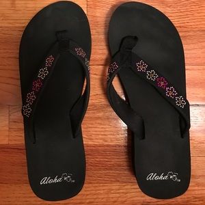 Black Flip Flops with Mini Flowers