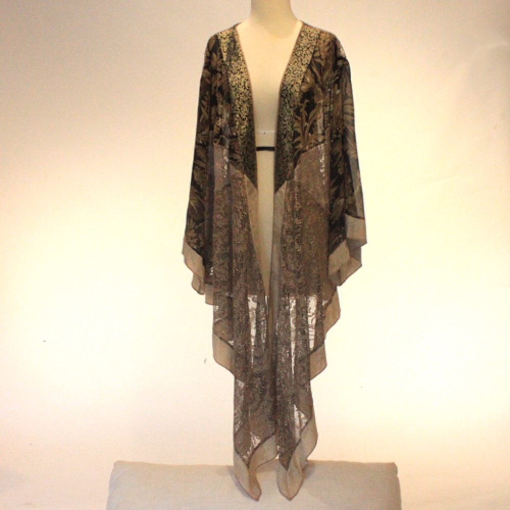 Spencer Alexis Gold Embroidered Silky Lace Kimono