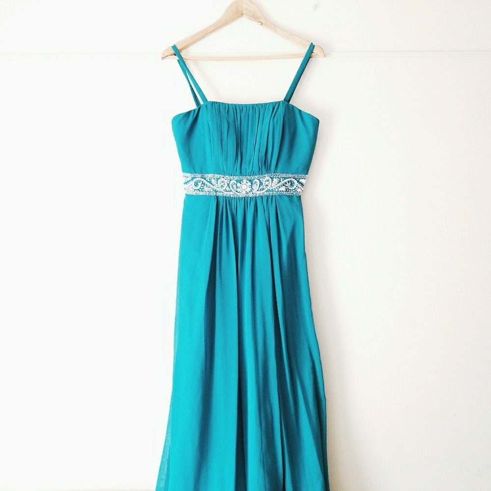 Blue Spaghetti Strap Evening Gown Prom Dress