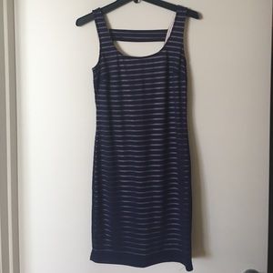 Navy and Nude Striped Body Con Dress