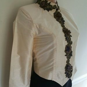 Vintage Silk Blazer with Sequin Flowers