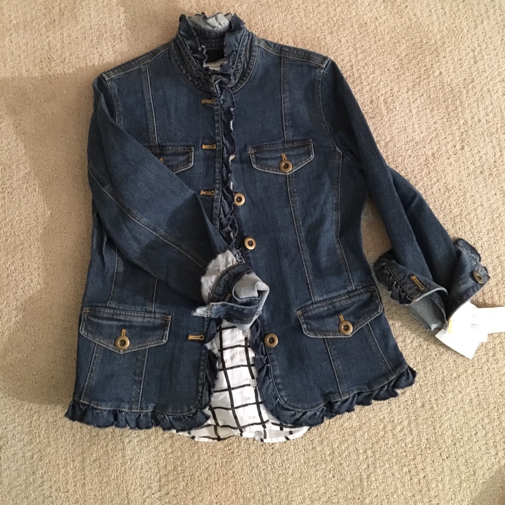 Jones New York Sport denim jacket with Ruffle trim