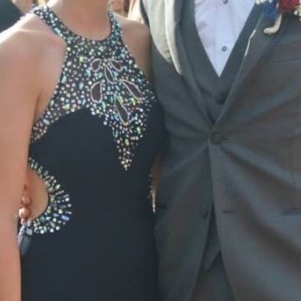 Fall Homecoming Sequined Navy Gown - Caché