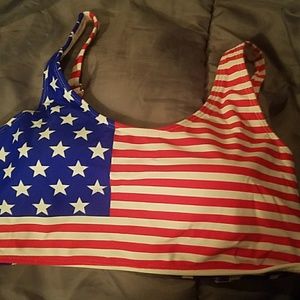 XHILARATION USA FLAG SWIM TOP SIZE M