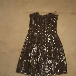 Wet look corset fetish stress