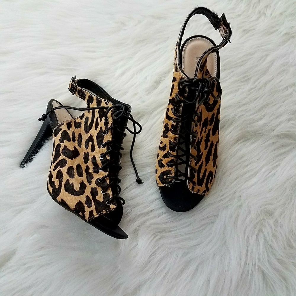 Bar III Leopard Slingback Open Toe Heels