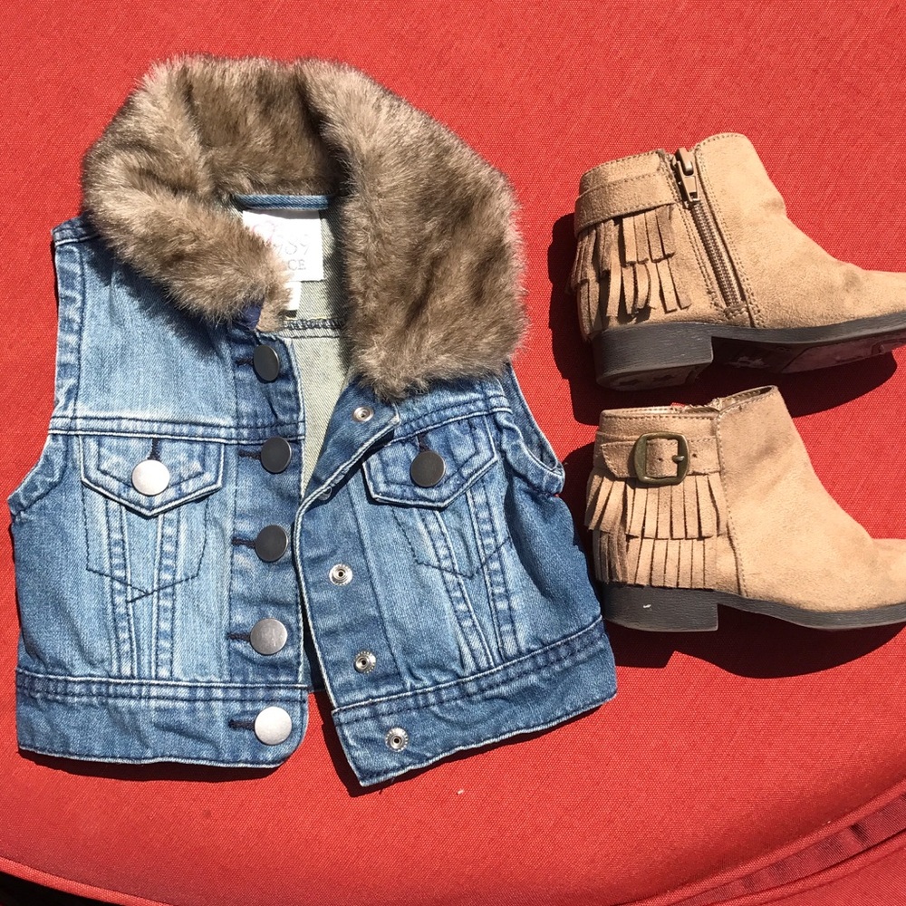 Denim and faux fur Vest