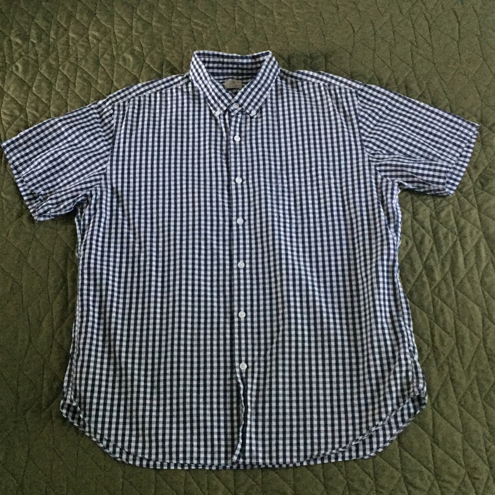 J. Crew Navy Gingham Button-up Short Sleeve Shirt