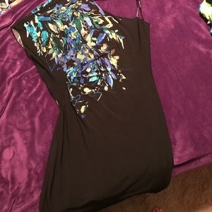 Short black dress with teal sleeve size 16