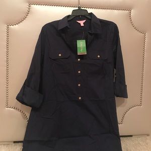Navy Lily Pulitzer tunic with gold buttons