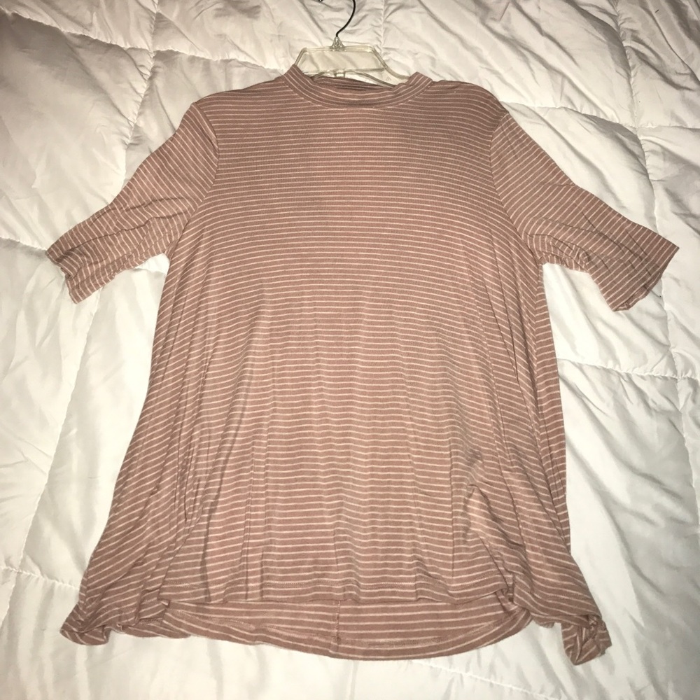 American Eagle Pink and White Striped High Neck