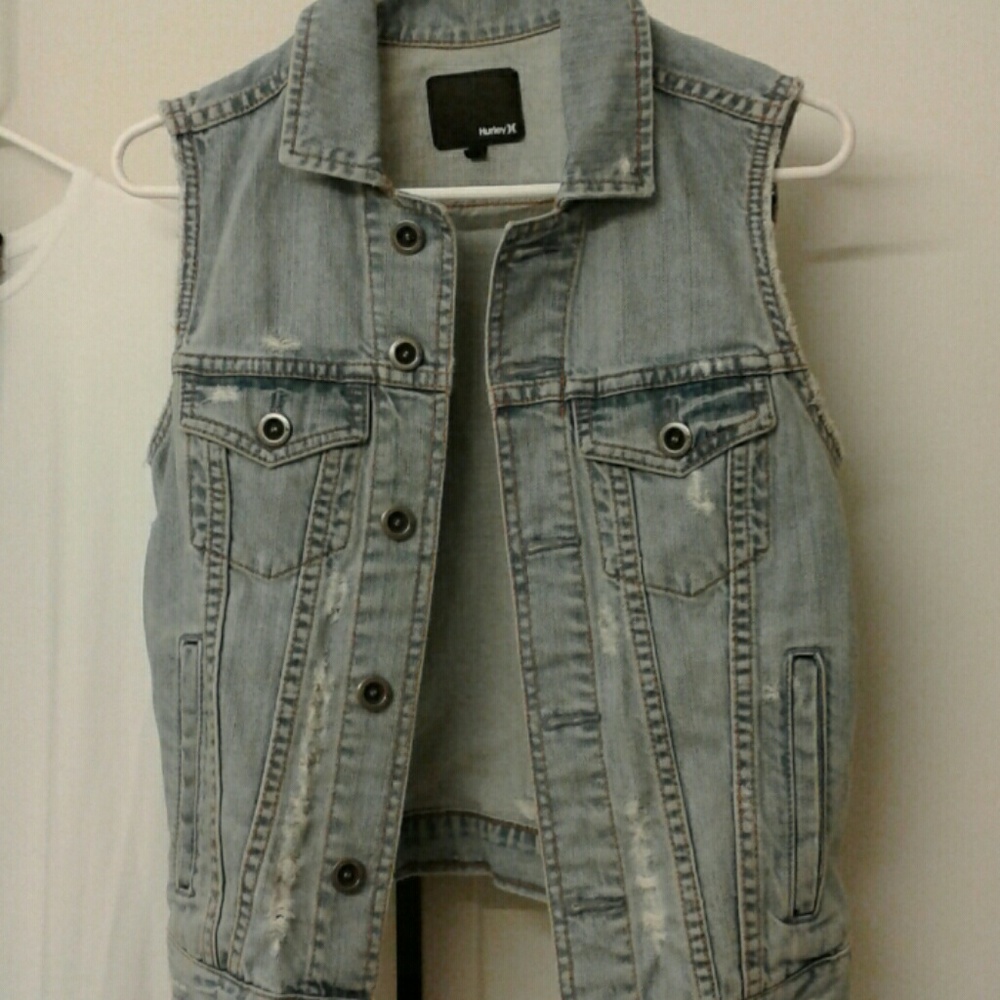 Distressed denim vest