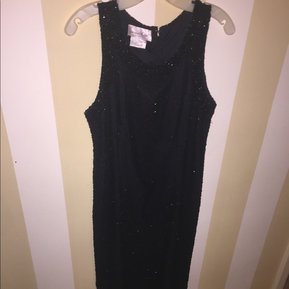 Black Sequins & Beaded Laurence Kazar Evening Gown
