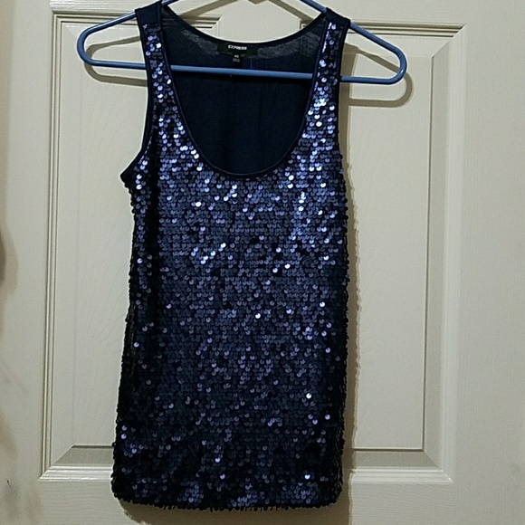 Pretty Navy Blue Sequin Express Top - Picture 1 of 4