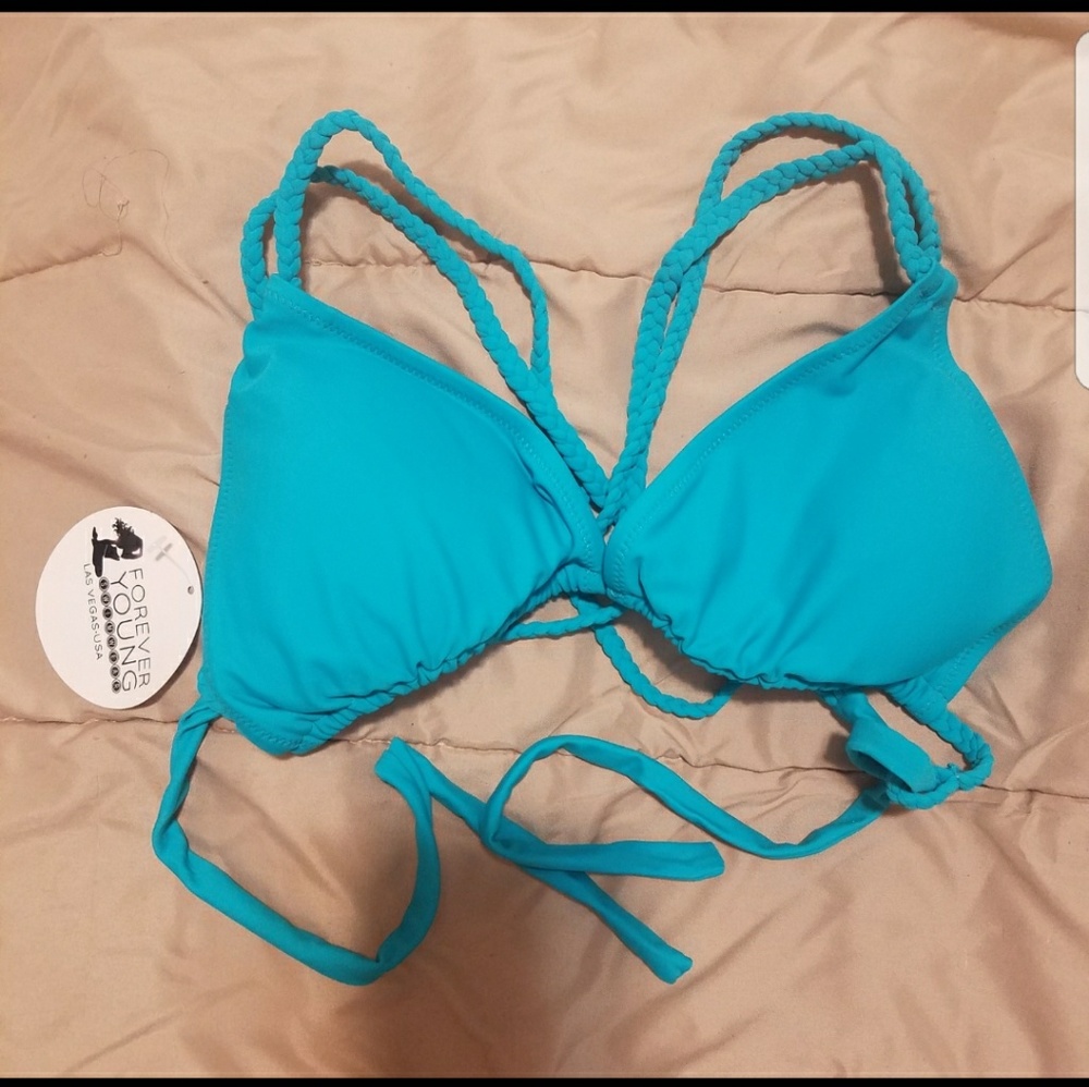 Teal bikini top with braided straps