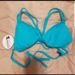 Teal bikini top with braided straps