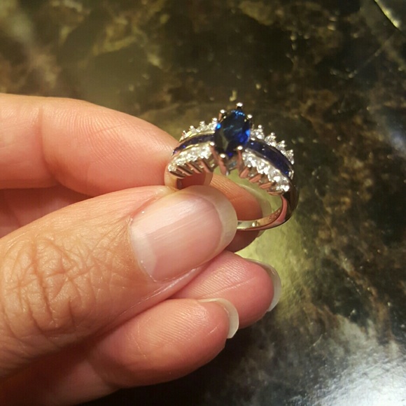 Sterling Silver Blue Diamonique Wedding Ring - Picture 2 of 3