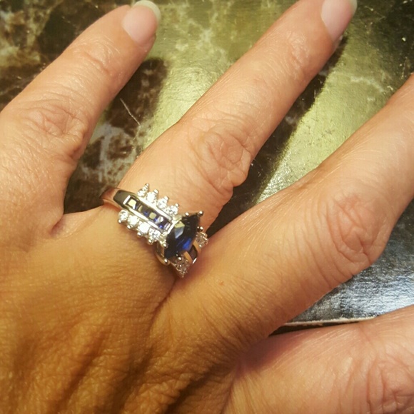 Sterling Silver Blue Diamonique Wedding Ring - Picture 3 of 3