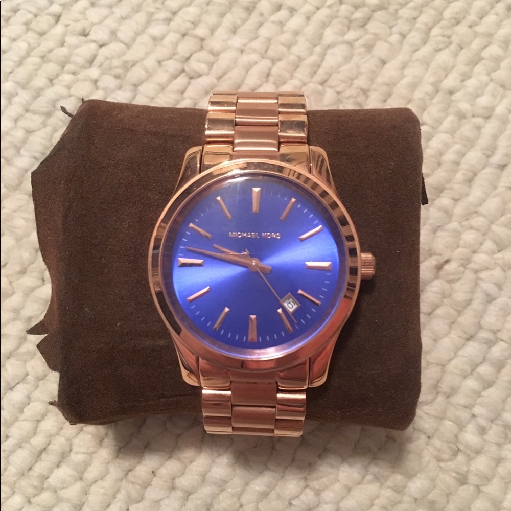 Michael kors runway watch rose gold and blue