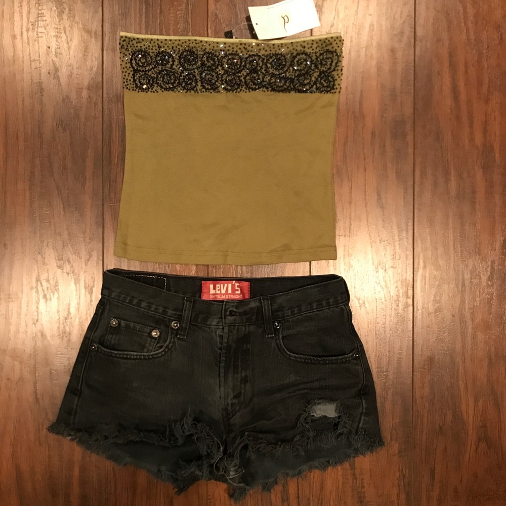 Olive green sequence tube top