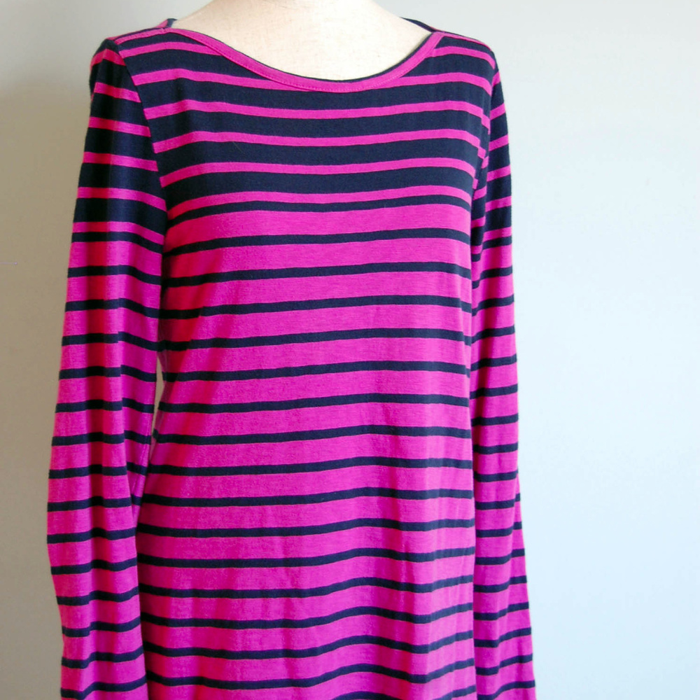 J. Crew Navy and Pink Striped Artist T Shirt