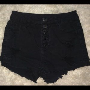 Black High Waisted Ripped Grunge Edgy Jean Shorts