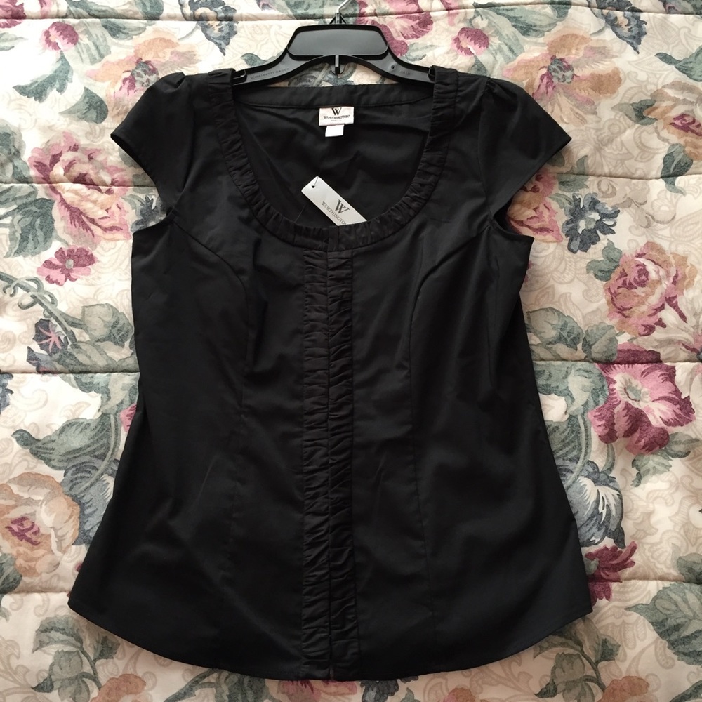 Black Ruffled Blouse w/Cap Sleeves