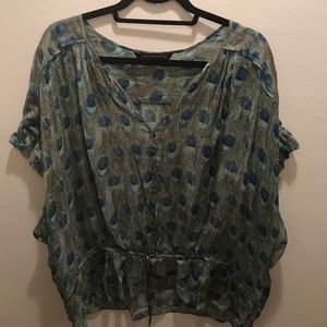 Zara Peacock print silk s/s blouse