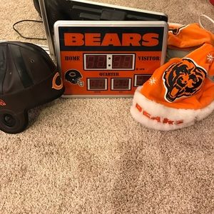 Chicago Bears Clock and Two Hats