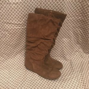 Slouchy Tan Microfiber Boots - Wide Calf Friendly