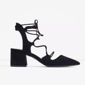 Zara lace up pointed chunky heel