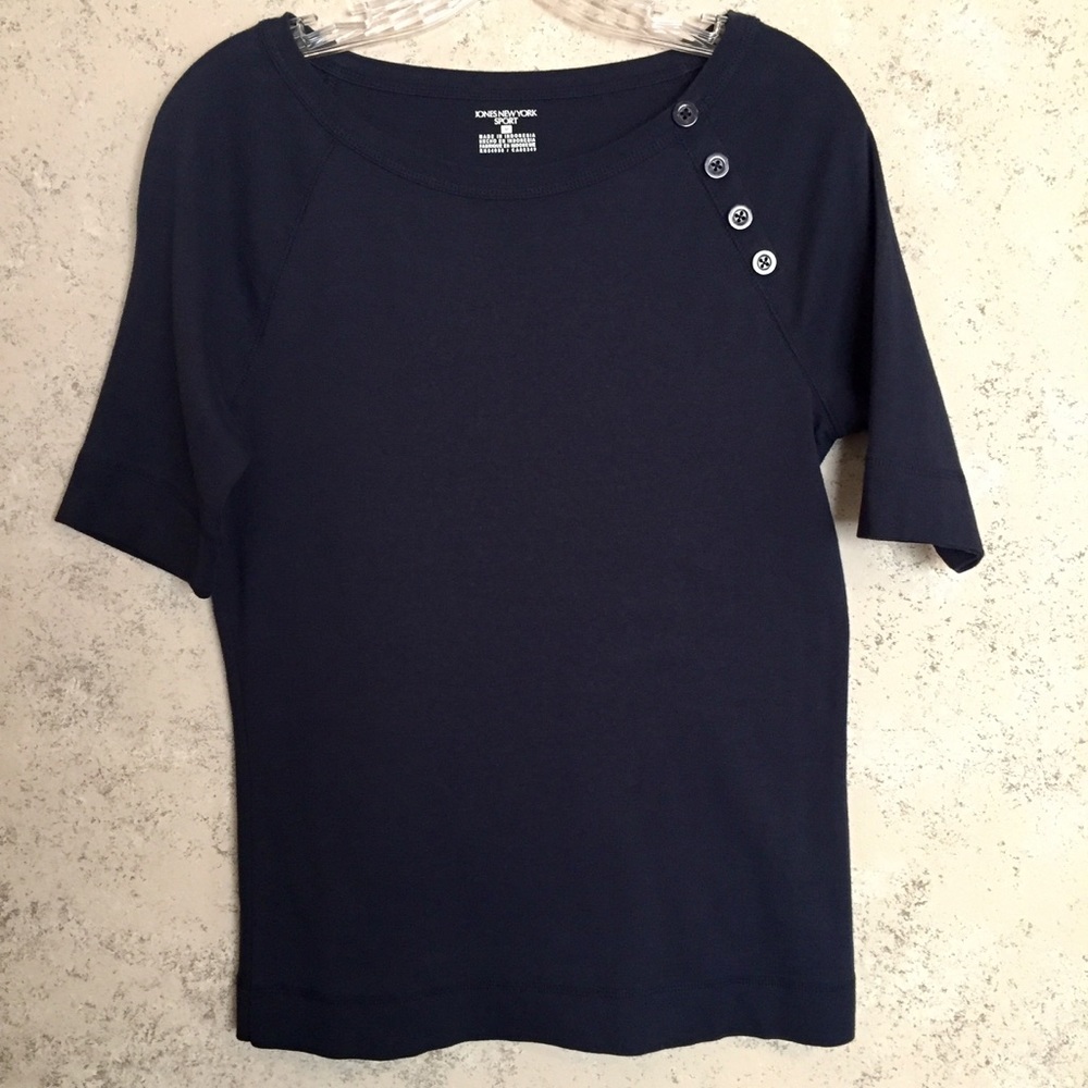 Jones New York Short Sleeve Navy Tee