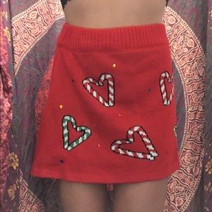 Festive candy cane knitted skirt
