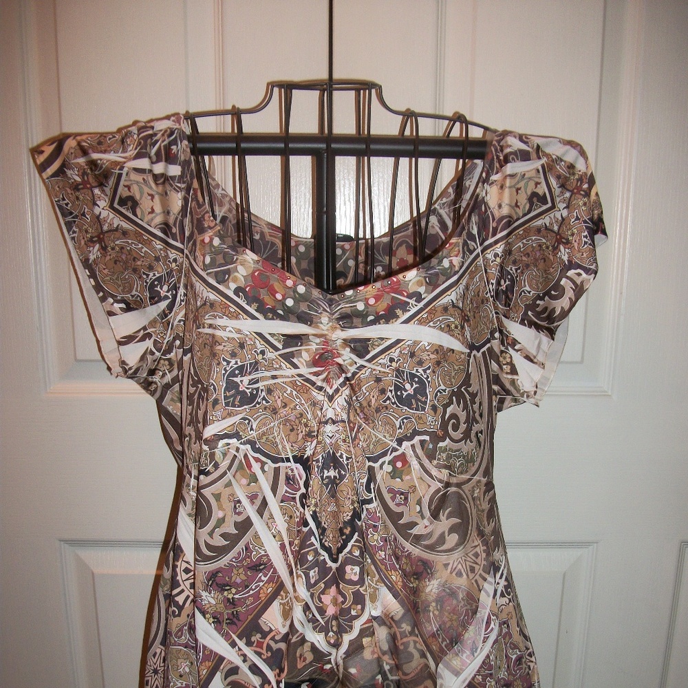 Apt. 9 Slinky Flutter Beads Brown Top NWT Size XL