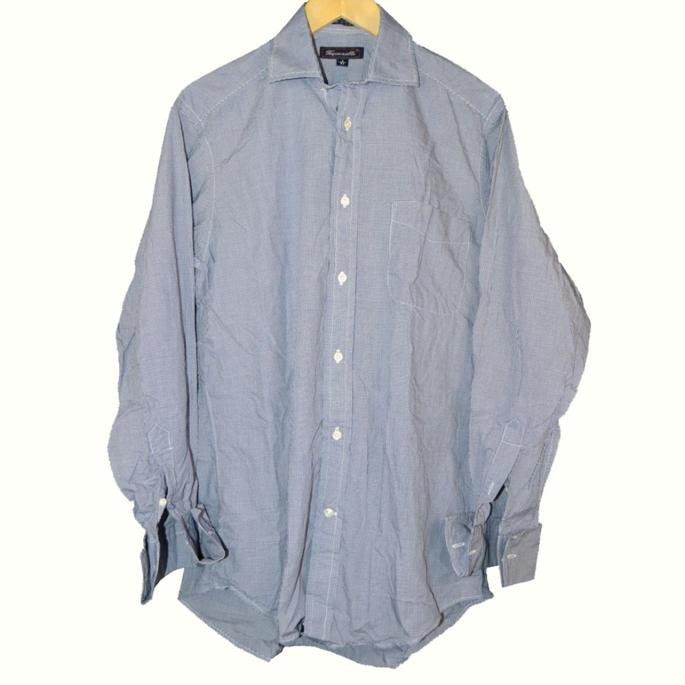 FACONNABLE -Men (2/ 15 R) Blue French Cuff Check