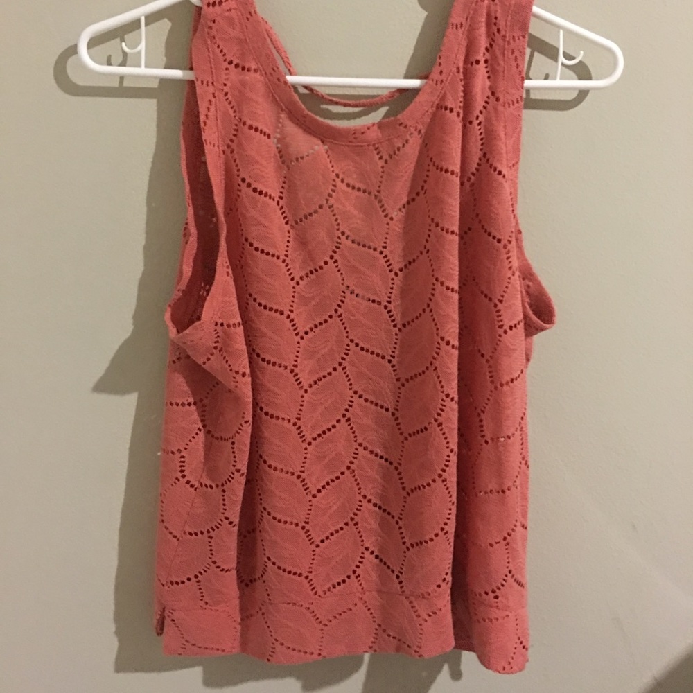 Orange tank with leaf print size Small.