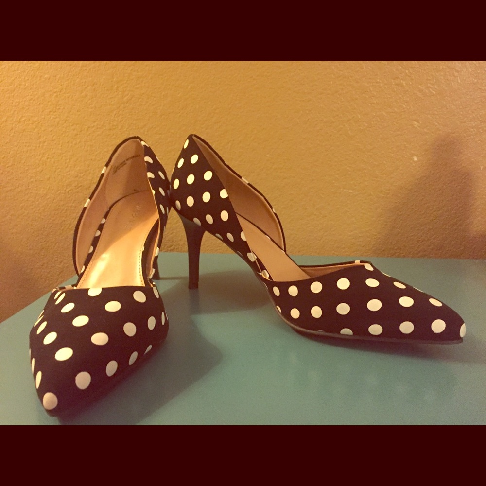 Black and white polka dot high heels