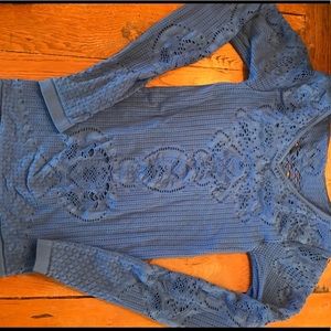 free people fitted blue long sleeve top