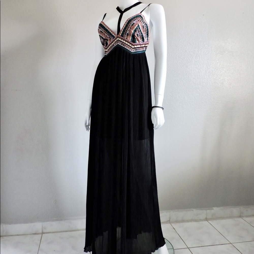 Embroidered V-Back Maxi Dress