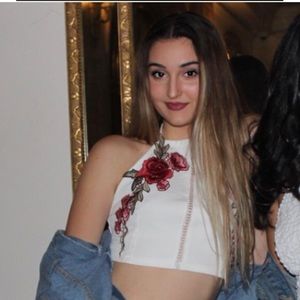 White Rose Decal Embroidery Crop Top