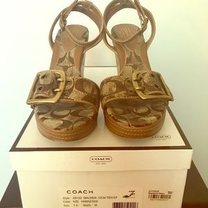Coach monogram buckle wedge
