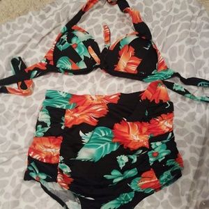 Vintage floral high waist bikini set