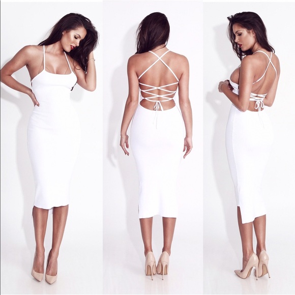 WHITE ROSCOE RIBBED AND TIED DRESS - Picture 1 of 2