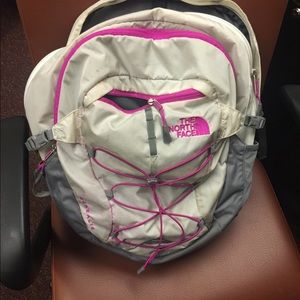 The northface borealis pink and gray backpack