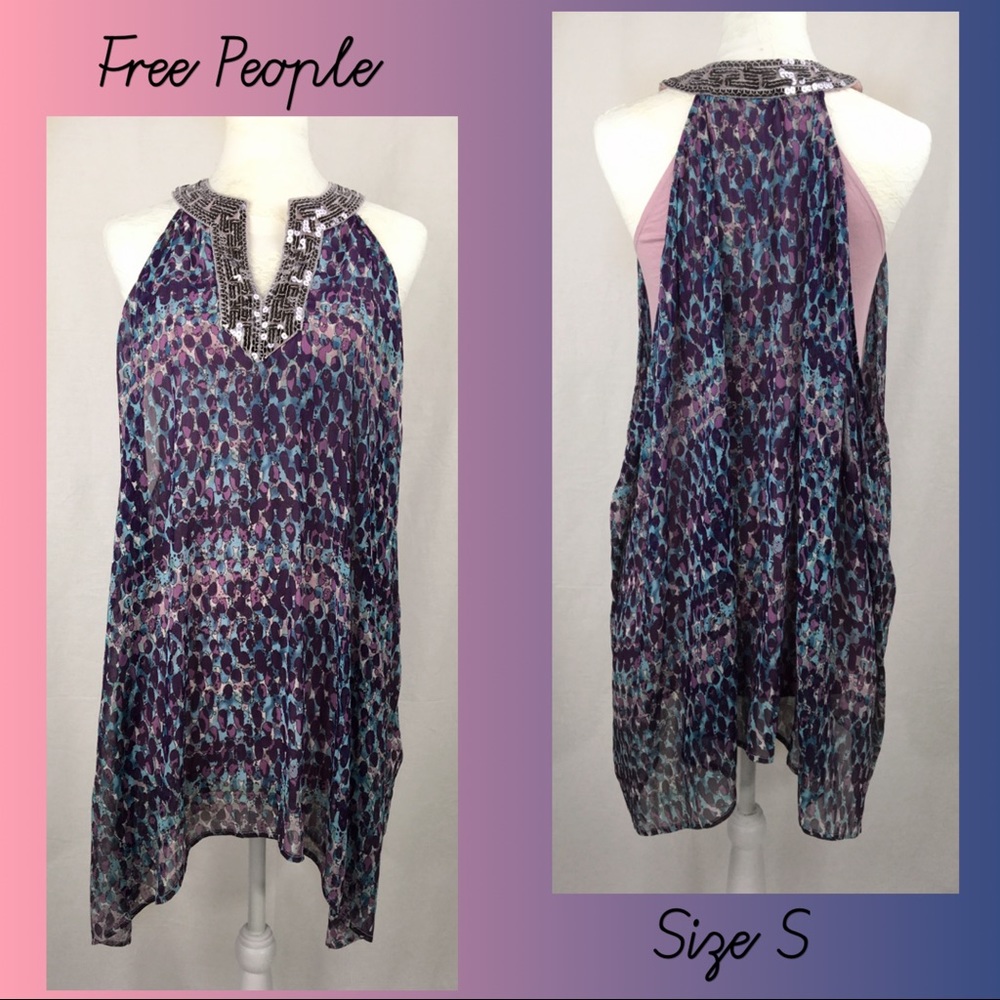 Free People Purple & Teal Sequined Top