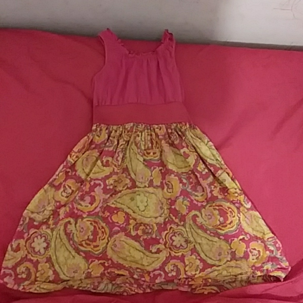 Pink and yellow flower dress size M or 7/8