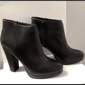 ALDO 4 Inch Black Leather Heeled Booties