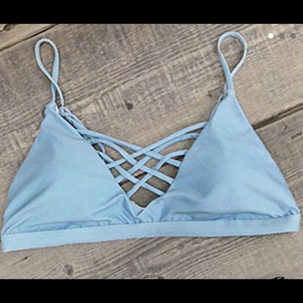 NEW WITH TAGS Cupshe Blue Lace Up Bikini Top