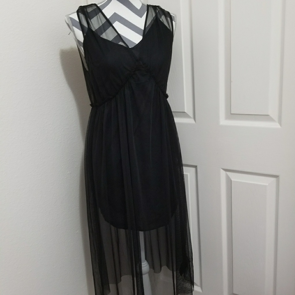 Topshop Mesh Overlay Dress* Black