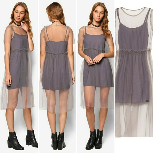 Topshop Mesh Overlay Dress* Black - Picture 6 of 6